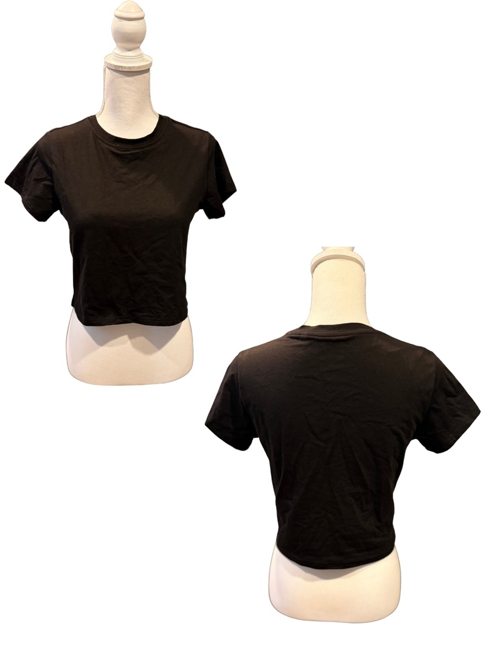 Klassy Network Black Crop Tee - Short Sleeve Crew Neck Built In Bra